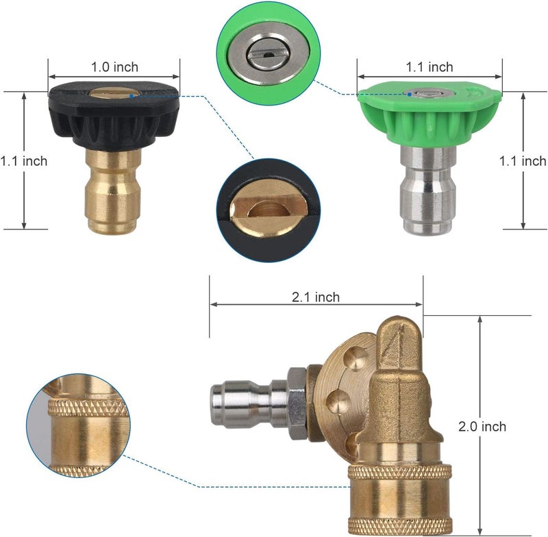 STYDDI Pressure Washer Quick-Connect Pivoting Coupler Kit, 7 Pack Power Washer Nozzle Tips and Quick Connect Pivot Adapter Coupler with 5 Different Angles, 1/4 inch, 2.5 GPM, 4500 PSI - Image 3